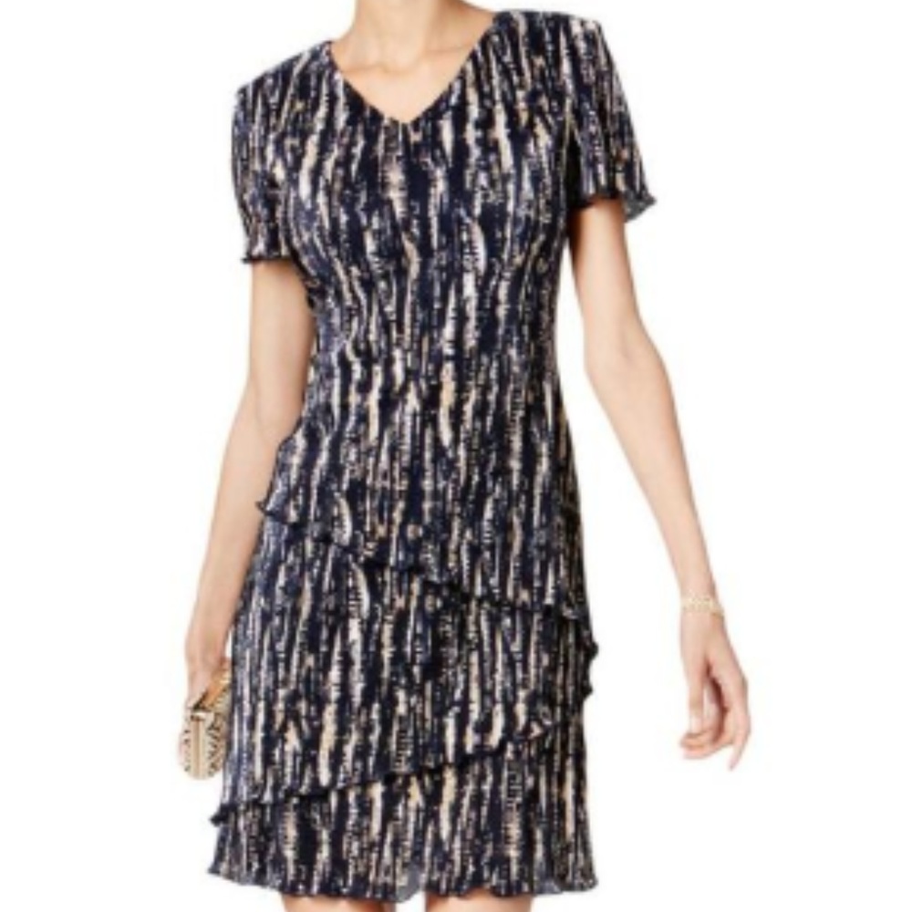 Micro Pleated Tiered Shift Dress